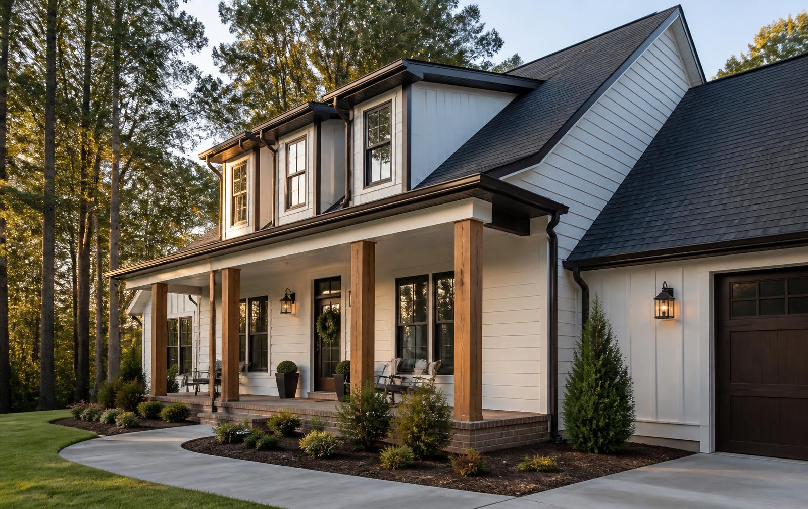 Home in the Greenville area with newly installed dark seamless aluminum gutters